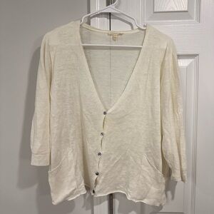 100% linen Eileen Fisher Cream Button-Up Cardigan